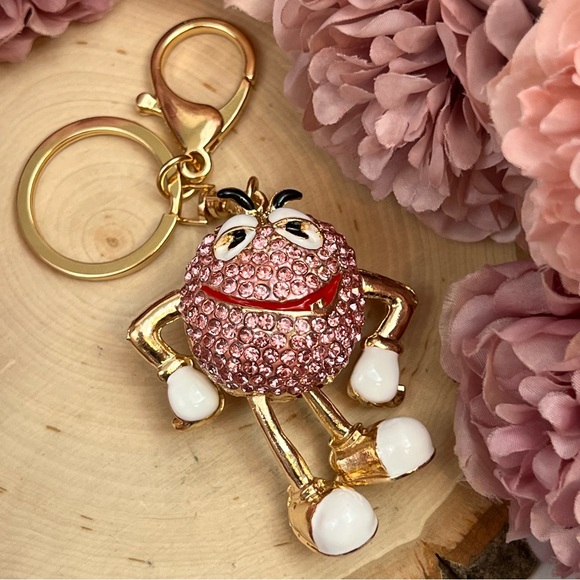 Whimsical Pink Crystal M&M Character Keychain Charm - Picture 10 of 16